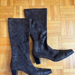 Vintage y2k 90s stretch brown floral pattern boots